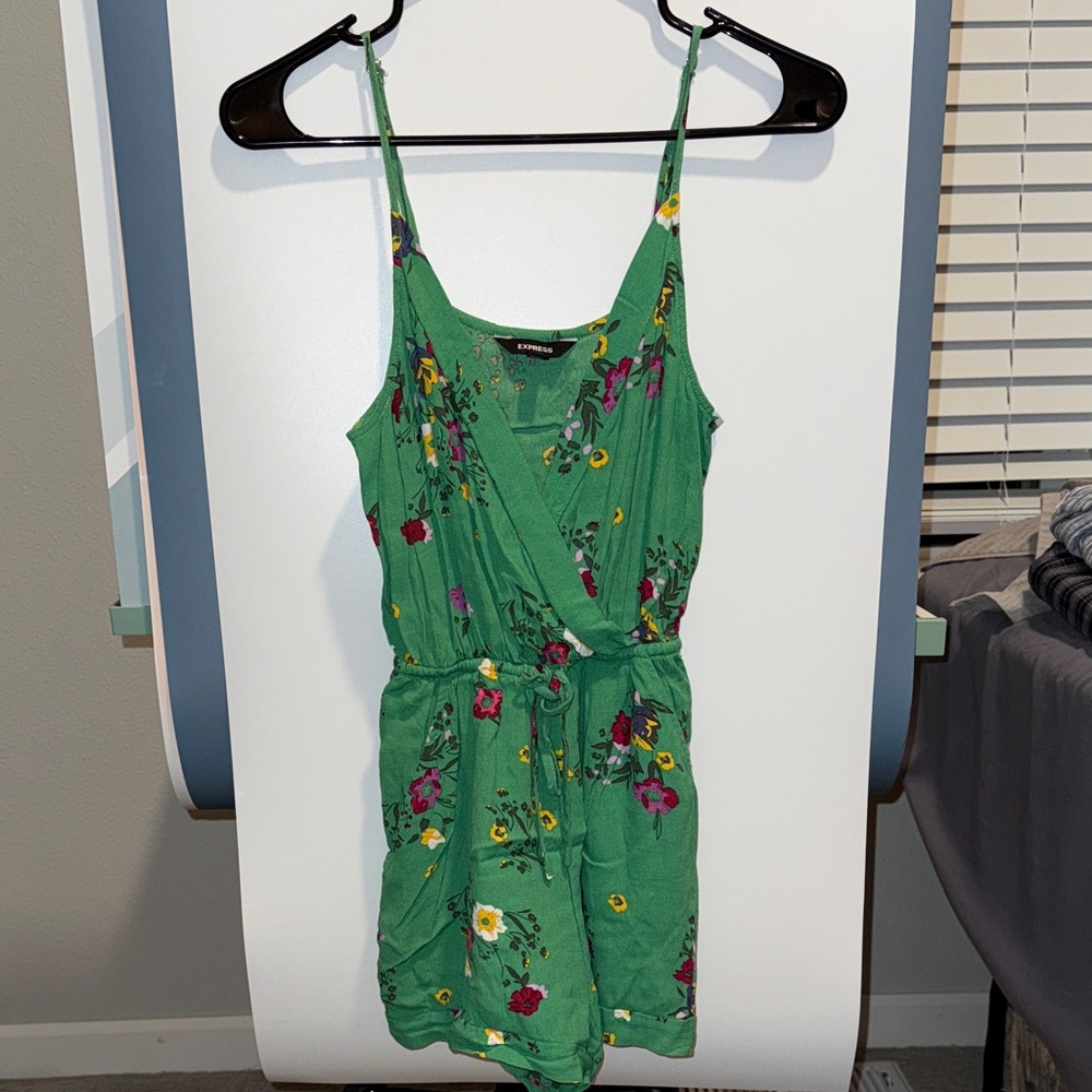 Express Green Floral Wrap Romper
